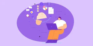 Girl working on laptop illustration