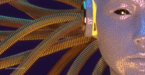Close up on the face of a robot
